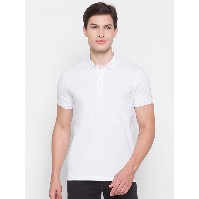 Spykar White Cotton Men Polo T-Shirt (2XL)